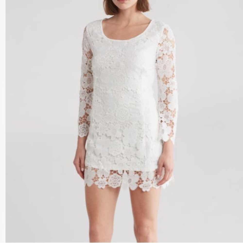 WISHLIST Lace Long Sleeve Dress White Small